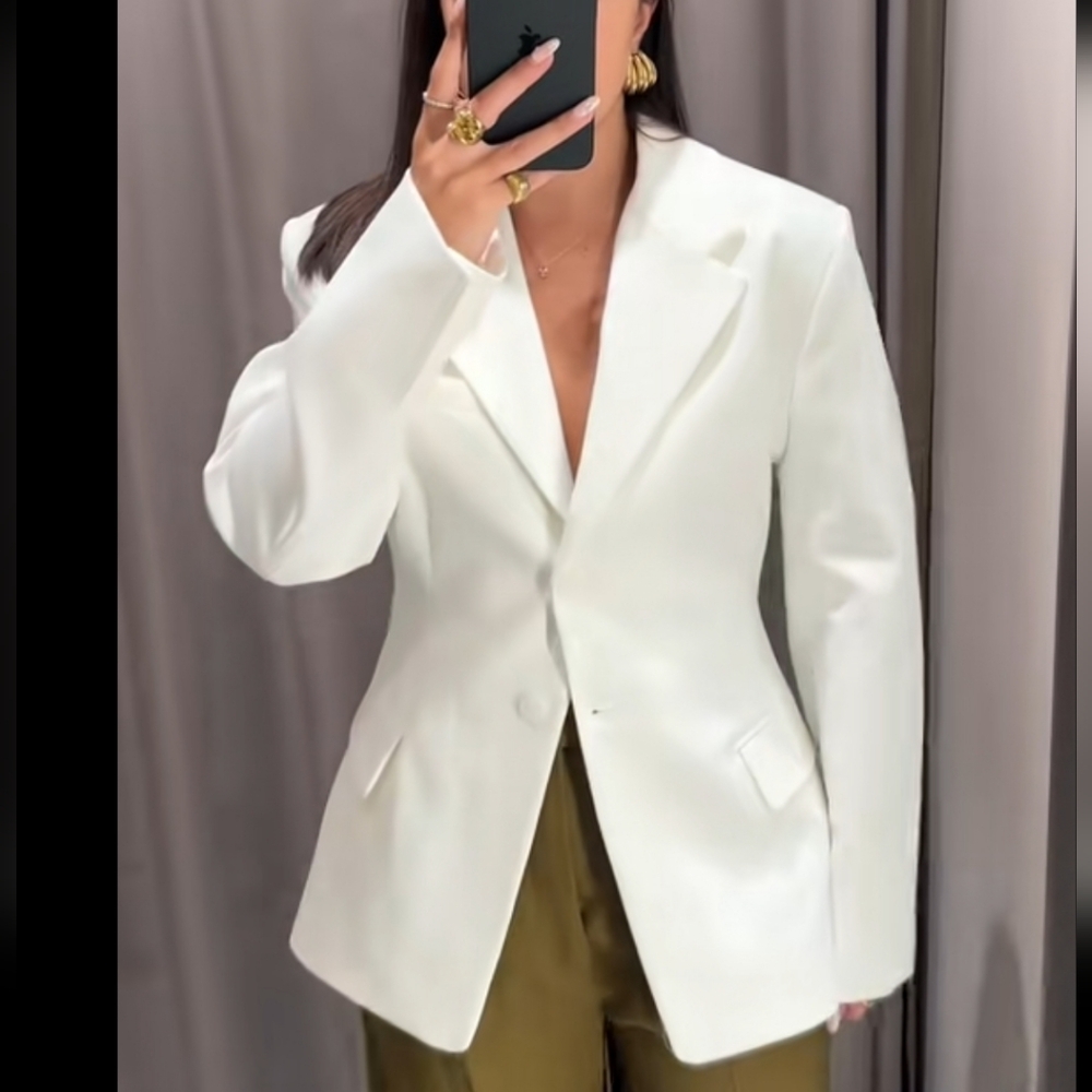 Zara Fitted Waist Blazer White